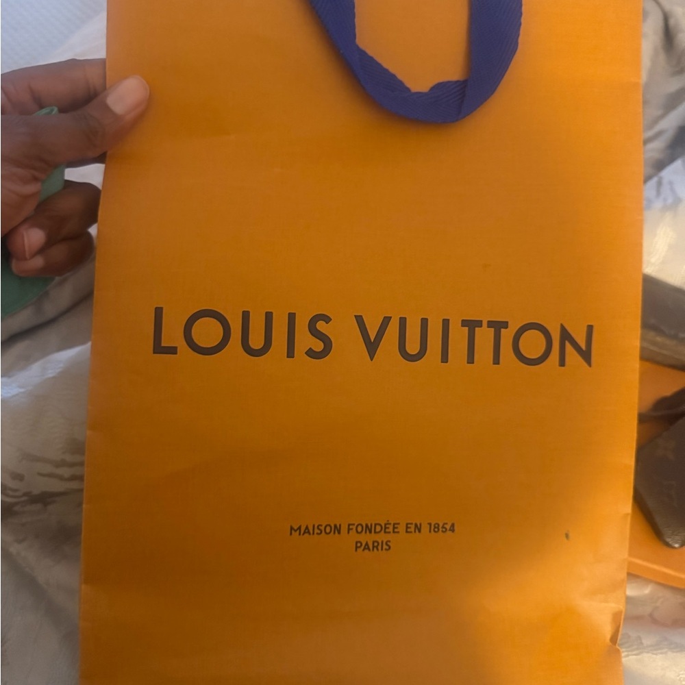 Louis Vuitton Bold Orange Bag with Blue Handles